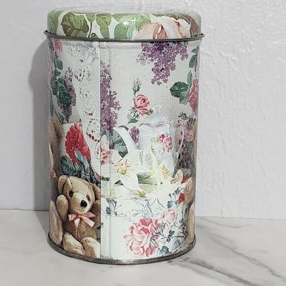 3/$25 Vintage Round Tin with Teddy Bears & Flowers Collectible Storage Container - Picture 4 of 8